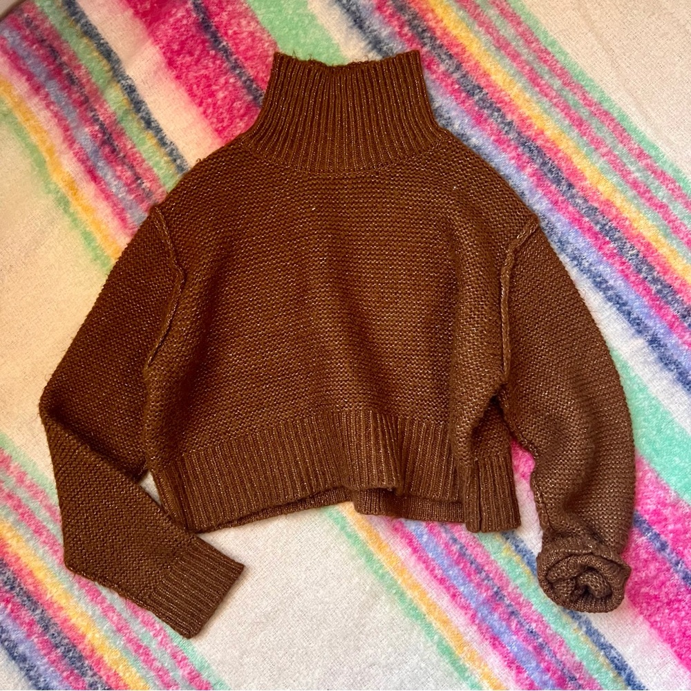 Cropped Boxy Turtleneck Sweater